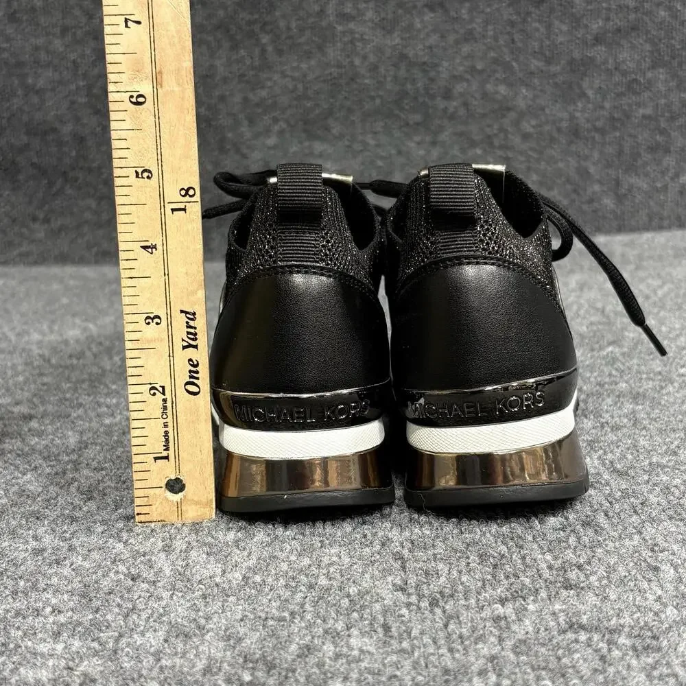 Michael Kors Shoes Womens Size 7 Black Knit MK Logo Low Top Casual Sneakers